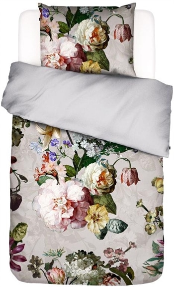 Blomstret sengetøj 140x200 cm - Fleur grey - Vendbar sengesæt 100% bomuldssatin Essenza sengetøj - Blomstret Sengetøj